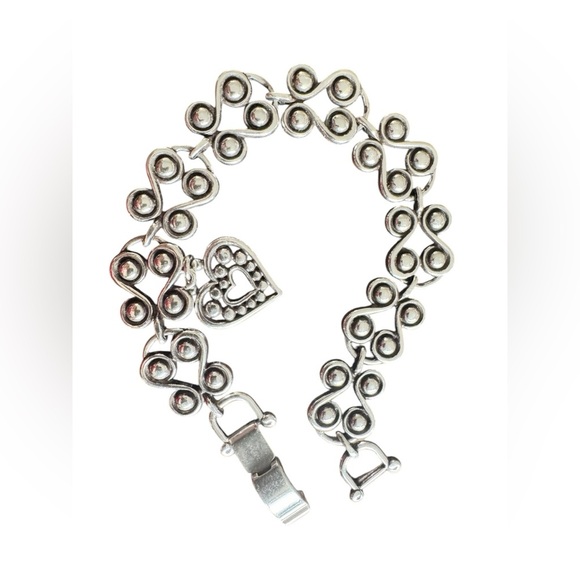 Brighton Taos Heart Charm Bracelet Lacy Filigree Silver Plated Vintage Retired - Picture 2 of 6